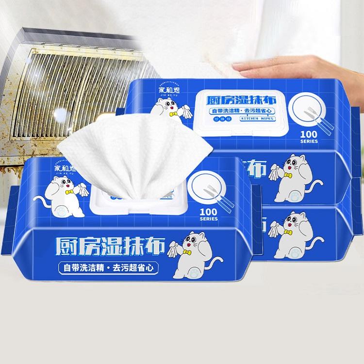 Kitchen Wipes 100 Sheets Large Pack Powerful Oil Stain Removal Special Disposable Wipes Cleaning Extra Large Extra Thick Wet Wipes