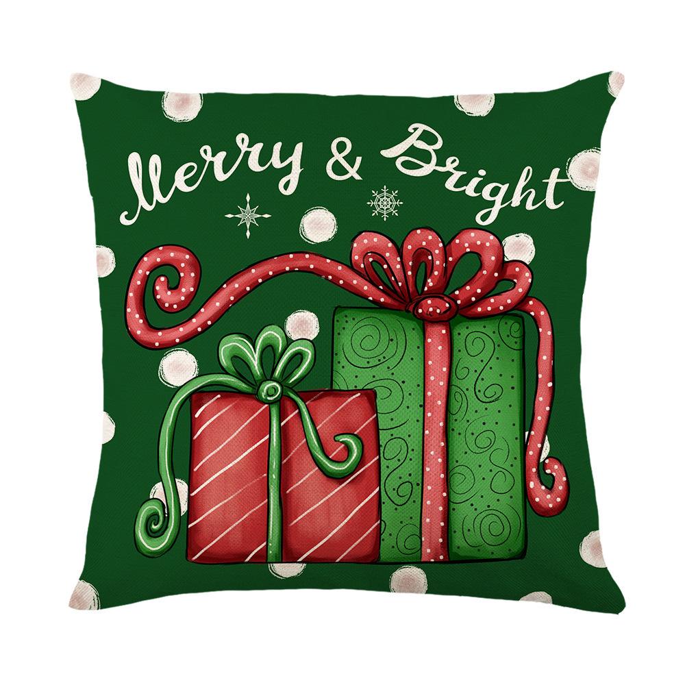 Christmas Pillow Cover Linen Hand-painted Home Santa Claus Elk Pillow Cover Sofa Cushion Cover