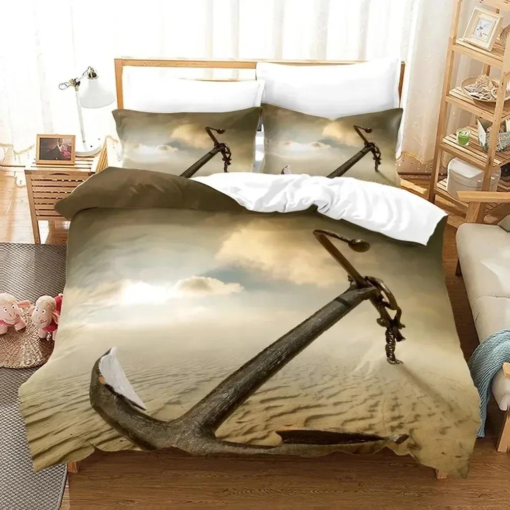 Luxury New 3D Print Ship Anchor Duvet Cover Sets Sea Ocean Quilt Cover Pillowcases Twin Full Queen King Stripe Bedding Set