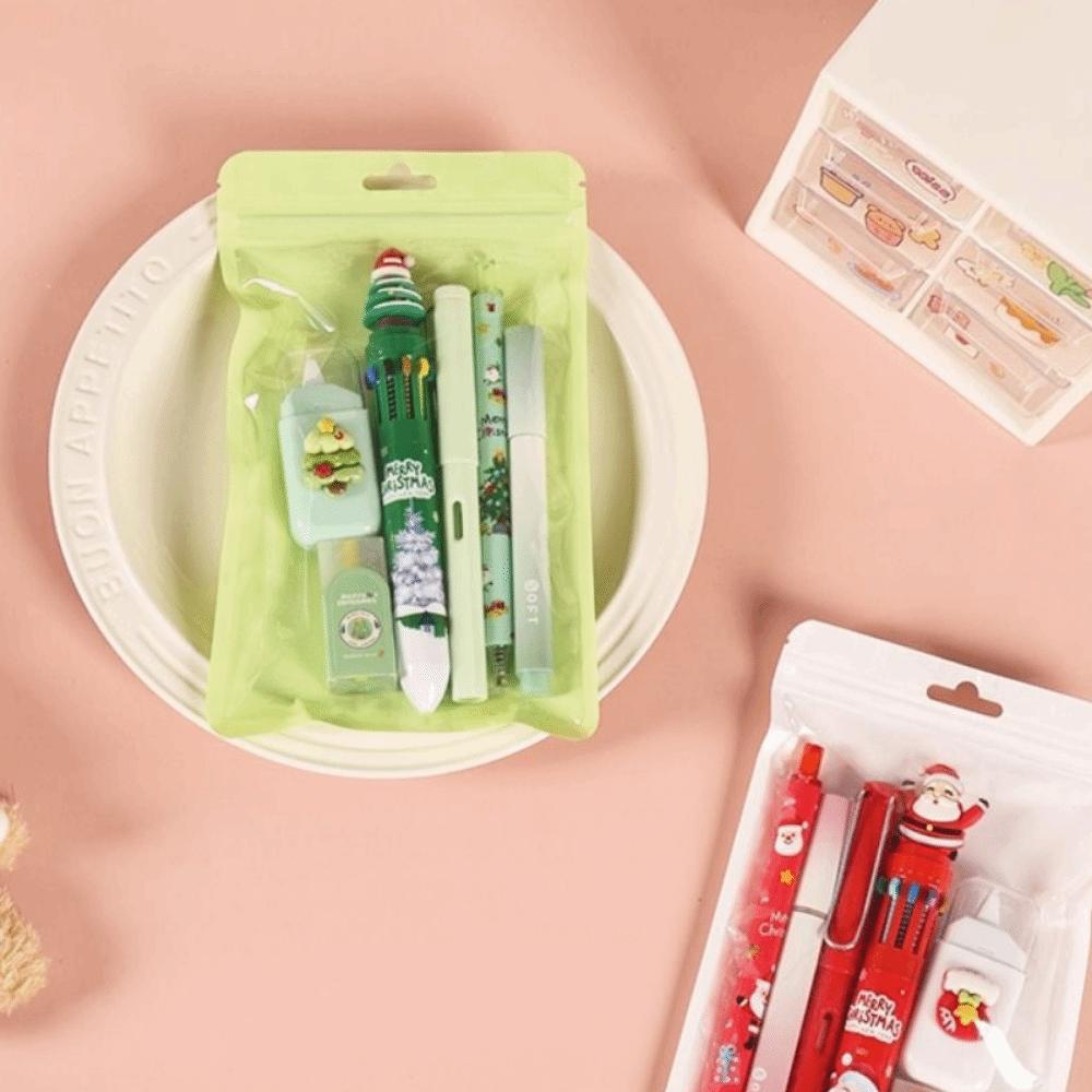 6Pcs/Set Cartoon Student Tools Gift Kit Highlighter Pen Christmas Learning Gift Box  Office Supplies