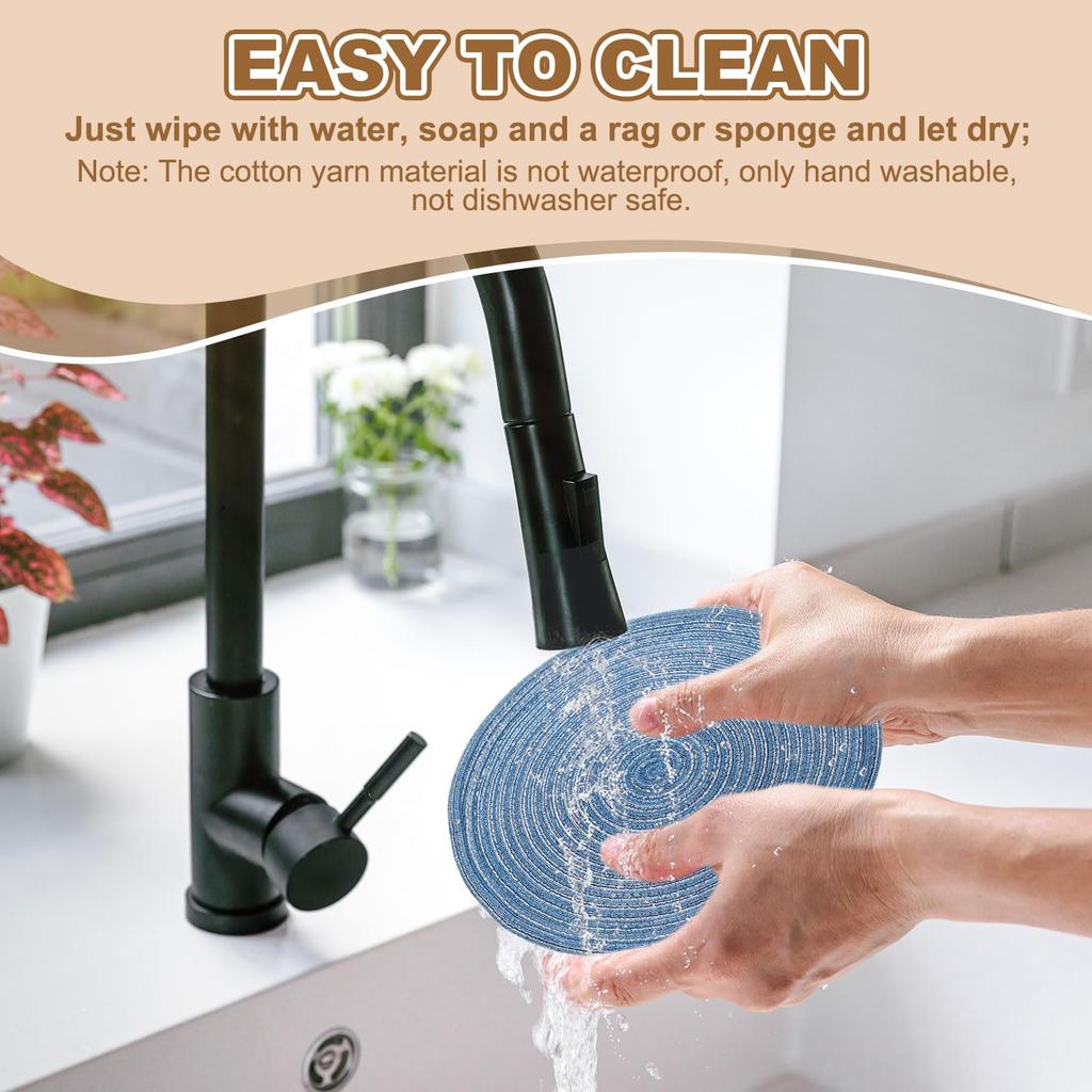 Uxcell 4-Piece Round Braided Place Cushions, 15", Braidable, Heat-Resistant, for Kitchen/Dining Table Countertops, Blue