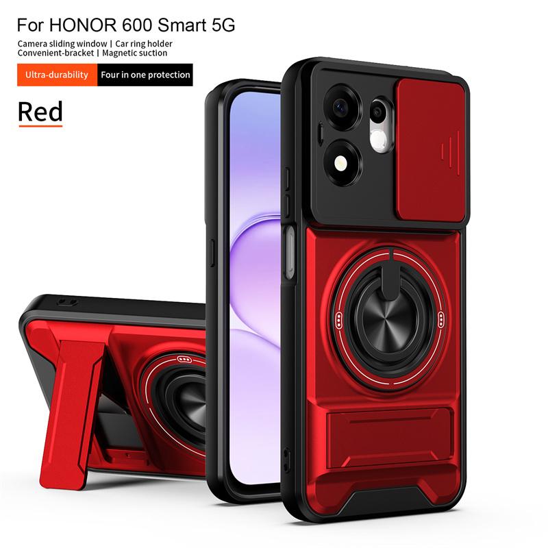 For Honor 600 Smart 5G Case Armor Slide Lens Protector Phone Cover For Honor 600Smart 5G Car Magnetic Holder Ring Stand Funda