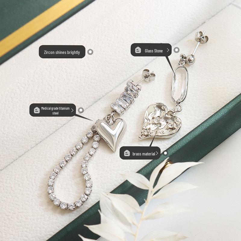 Non-Fading Asymmetrical Zircon Glass Stone Earrings: Fashionable & Versatile European/American Style