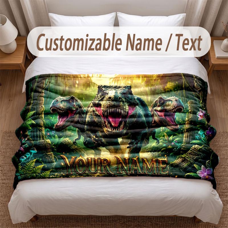 Coperta Morbida a Tema Dinosauri Personalizzata con Stampa Nome Testo Coperta Calda Decorazione Divano Casa Camera da Letto