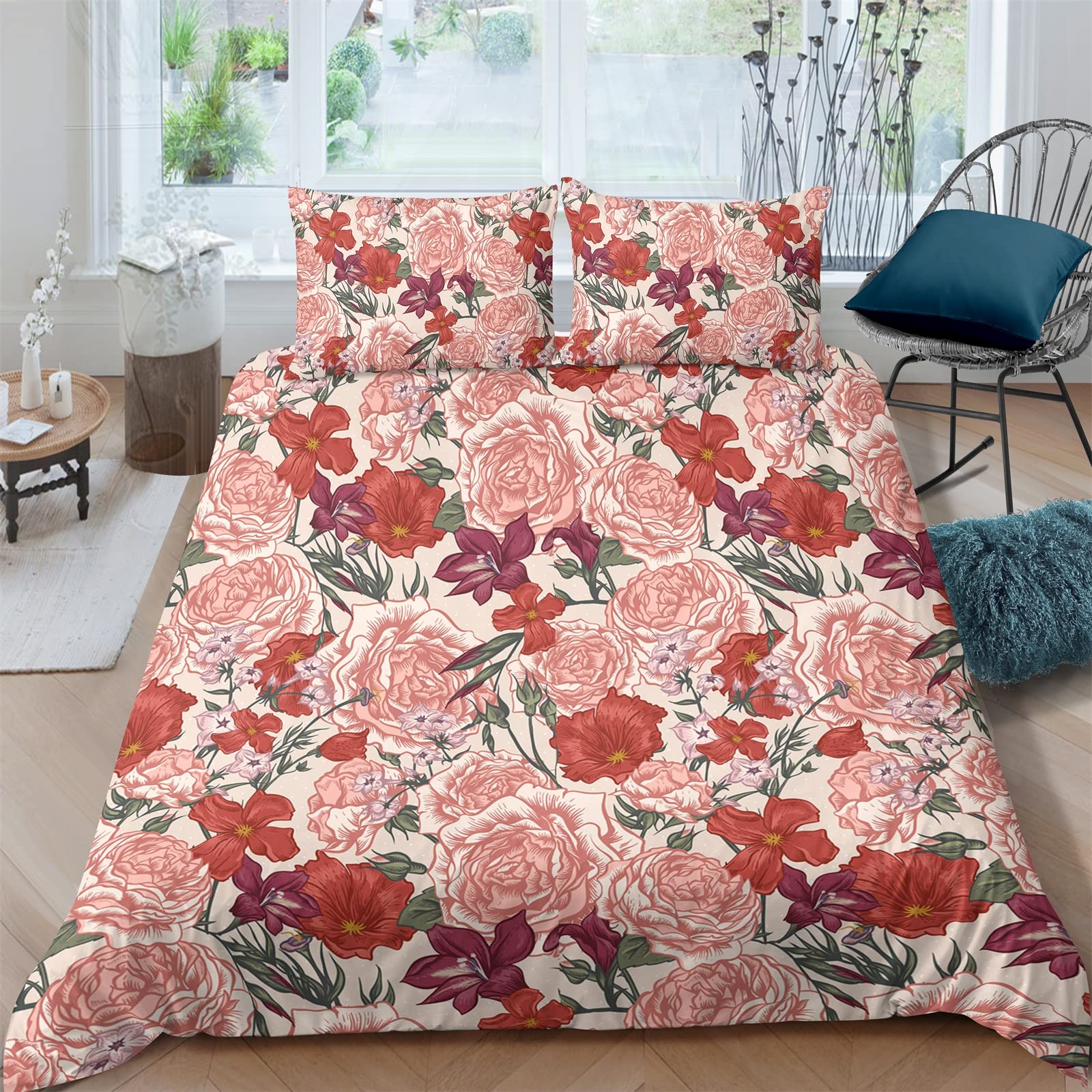 

Bedding Covers Queen Size Floral Comforter Cover Sets for Kids Teens Boys Girls Man Women Bedroom Decor Floral Cozy Quilt Cover (135x200cm)