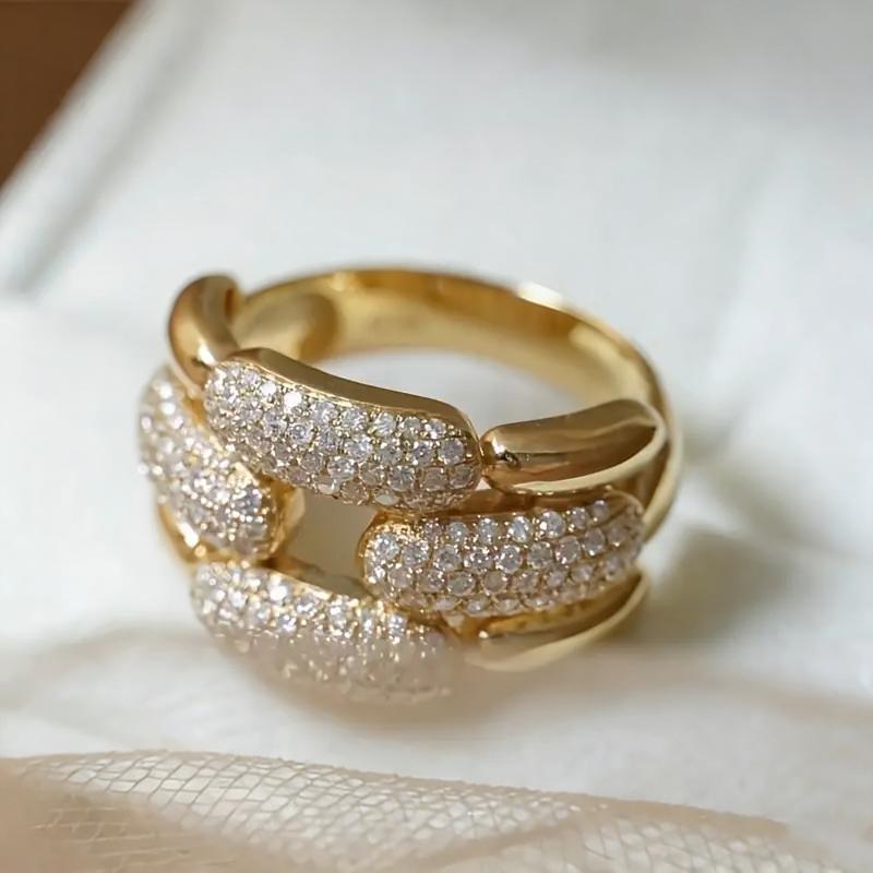 Huitan Luxury Women Ring Chain Design Full Shining Cubic Zirconia Fashion Wedding Engagement Noble Accessories Lady Chic Jewelry