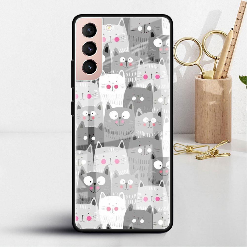 Glass Case For Samsung Galaxy S22 S20 FE S21 Plus Phone Cover S10 5G S9 Note 20 Ultra 10 Lite Shell Cute Dogs Cat Animal