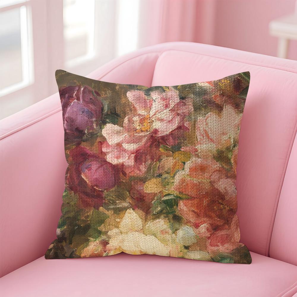 Oil Painting Luxury Cushion Cover Natural Linen Pillow Case DoubleSided Print Decorative Sofa Pillowcase Home Decor Gift