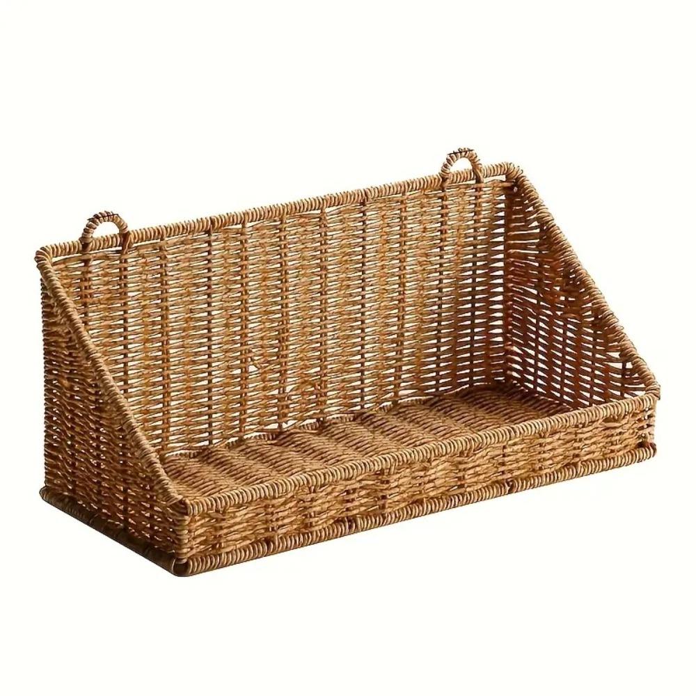 Handwoven Wall Storage Baskets Imitation Rattan Storage Hamper Grocery Basket  Living Room 9.84x5.12x3.94in