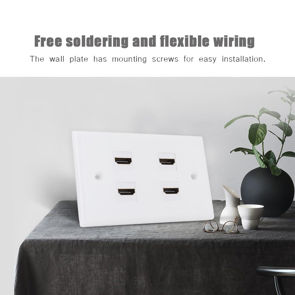 4 Port Buckle HDMI Coupler Cover Audio Video HDTV Wall Plate Panel