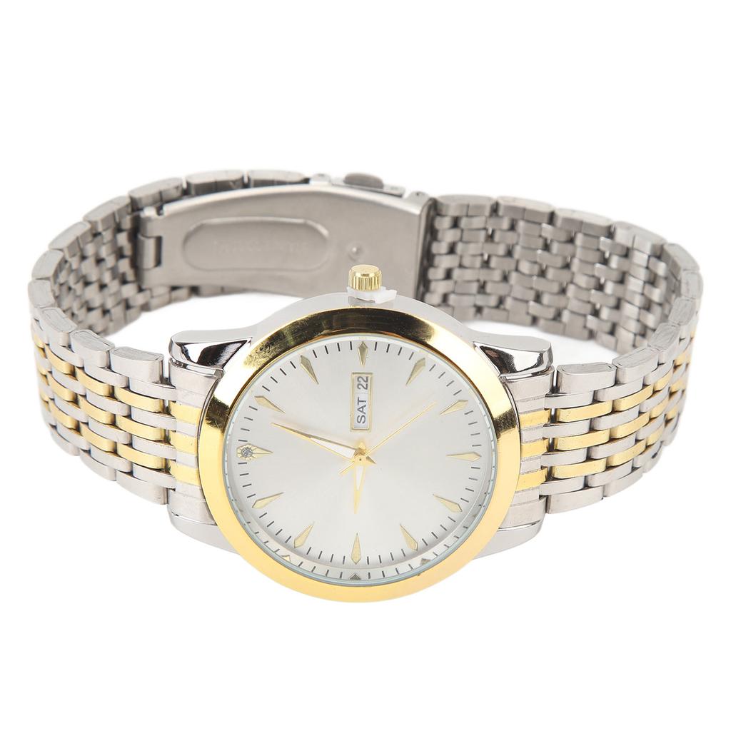 Quartz Men Watch Commercial Dual Date Stylish Classic Quartz Stainless Steel Dress Watch Gold and
