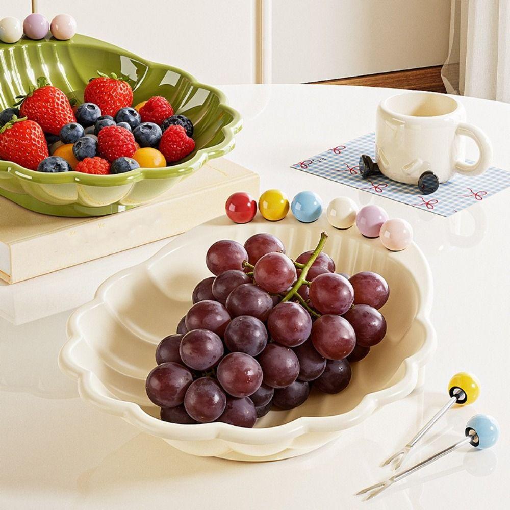 Shell Shape Fruit Bowl with Fork Plastic Integrated Fruit Basin Fruit Serving Plate for Kitchen