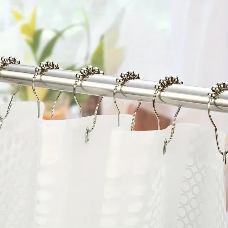 1 Pack 24pcs Shower Curtain Rod Hooks Stainless Steel Material with Rolling Balls Easy To Slide and Not Fall Off