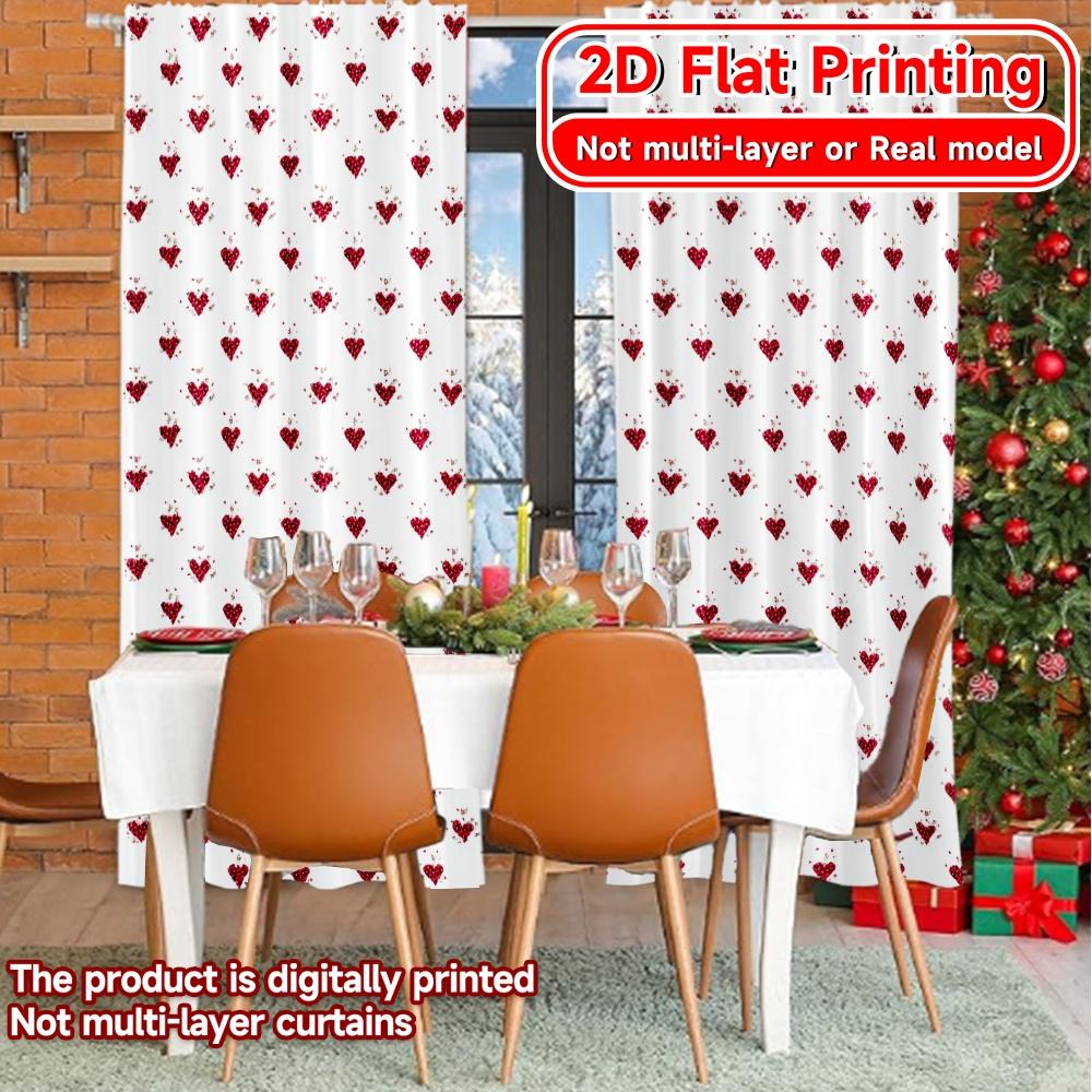 2D Flat Printing,2pcs Heart Grid Pattern Modern Curtains&Window Treatment Durable 100% Polyester Fabric Curtains Versatile All