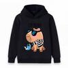 Kids Boys Girls Pullover Hoodie, Cool Capybara Wearing Sunglasses Print Casual Hooded Sweatshirt, Cute Blue Bird Pattern Soft Warm Lightweight Top