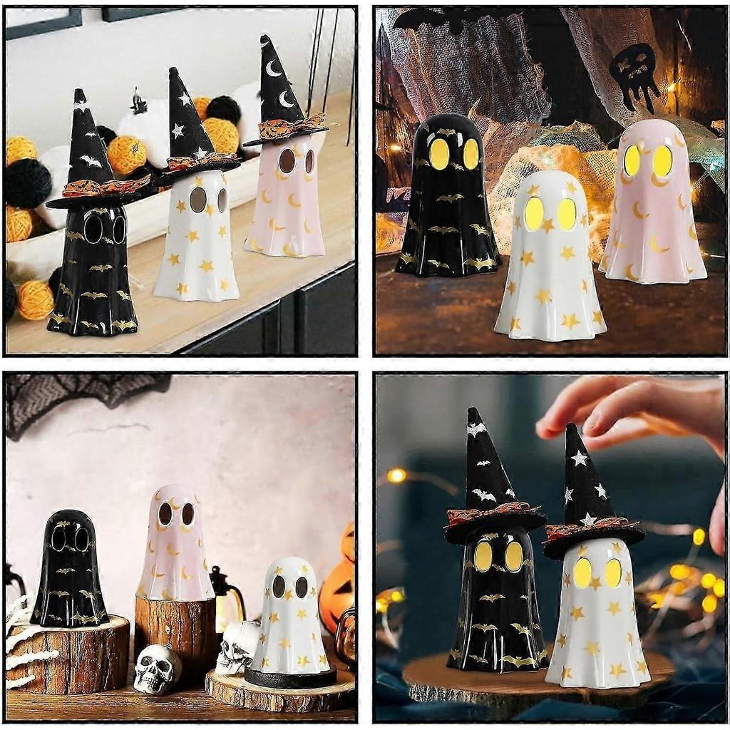 Ghost Halloween Decor, Resin Halloween Ghost Decorations Indoor, Ghost Decor with Witch Hat for Fall Halloween Home Decor