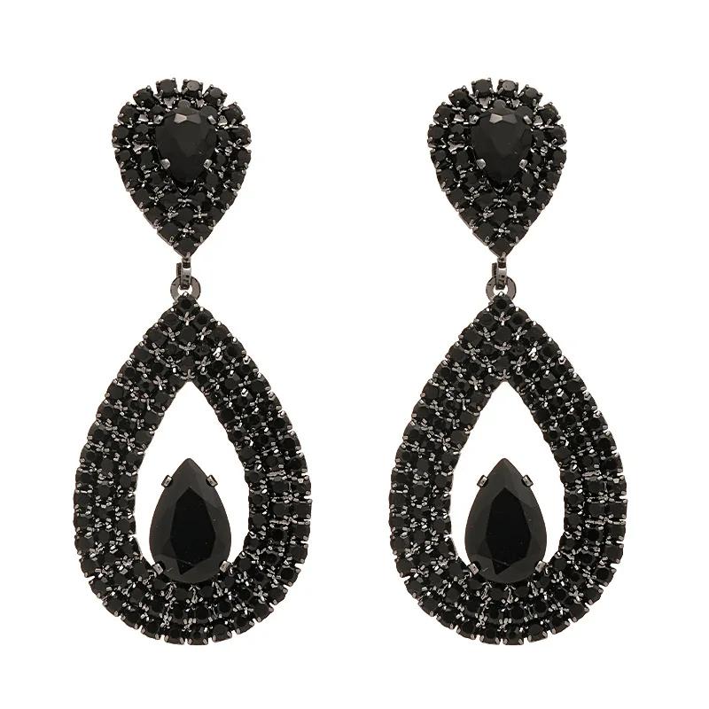 Zircon Oval Water Drop Earrings Fashion European and American Exaggerated Earring for Women Temperament Light Luxury Zircon