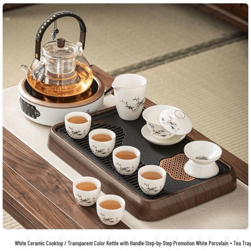 White Electric Ceramic Tea Stove & Glass Teapot Set