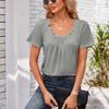 Women's Square-neck Top Pleated Solid Color Loose Button T-shirt