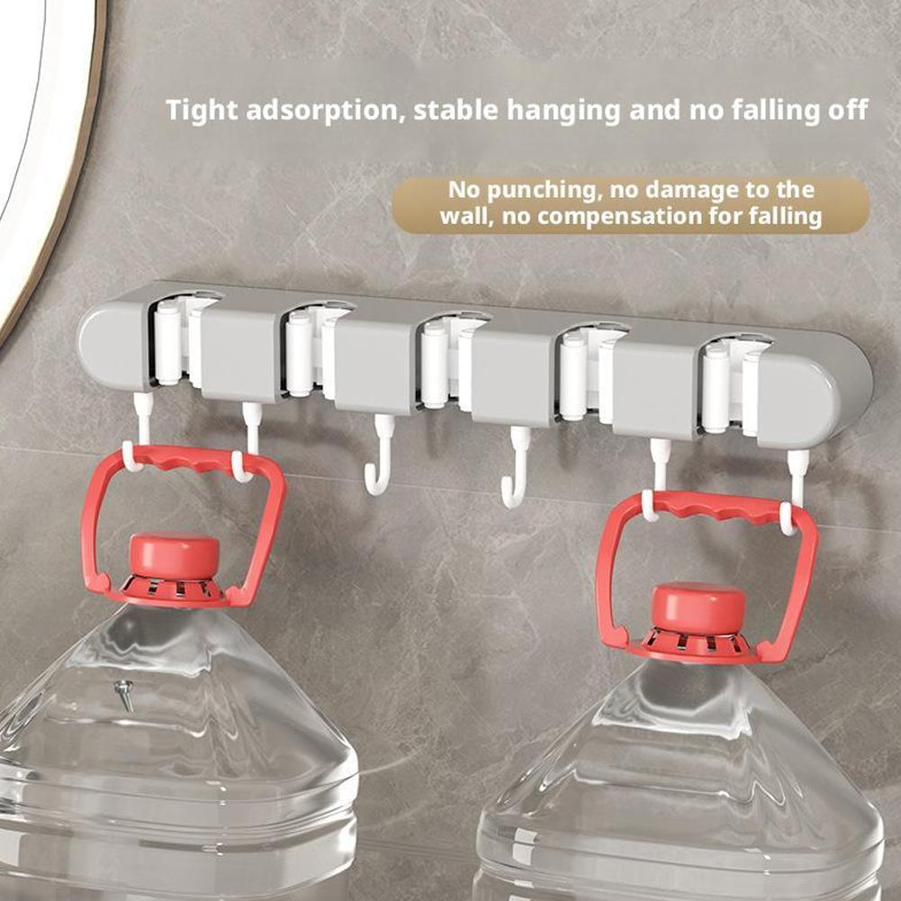 Broom Mop Holder With Hooks Wall Mounted Broom Storage No Multifunction Organizer Rack Holder Kitchens Self-Adhesive Drilli X1P3