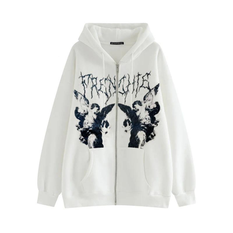 2023 Women's Trendy European & American Loose Street Sport Zip-Up Hooded Cardigan.