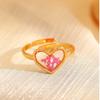 Trend Stainless Steel Geometric Ring Heart Shaped Inlaid Flower Flower Ring Oval Shape Open Ring Jewelry Gift