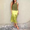 Women's Summer Loose-Fit Casual Cotton-Linen Sleeveless A-Line Skirt with Side Slit An Elegant Gradient Dress