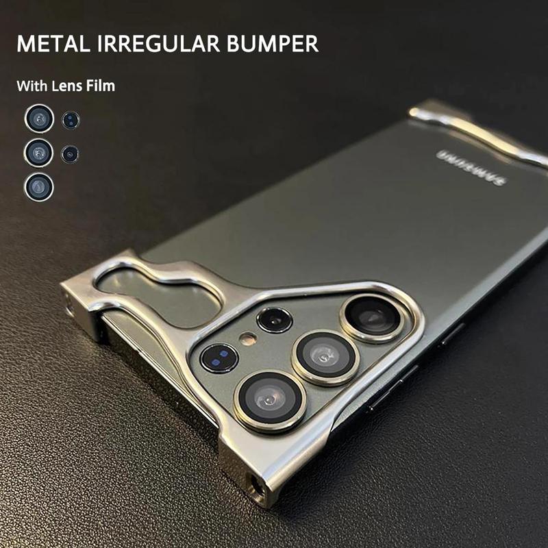 Luxury Alien Irregular Metal Phone Case For Samsung Galaxy S25 S24 S23 Ultra Plus Aluminum Bumper With Lens Film Protection Cover
