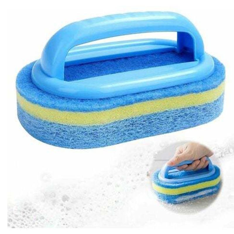 2pcs Handle Sponge Cleaning Brush Stains on Wall Floors and Tiles in Kitchen or Bathroom Household