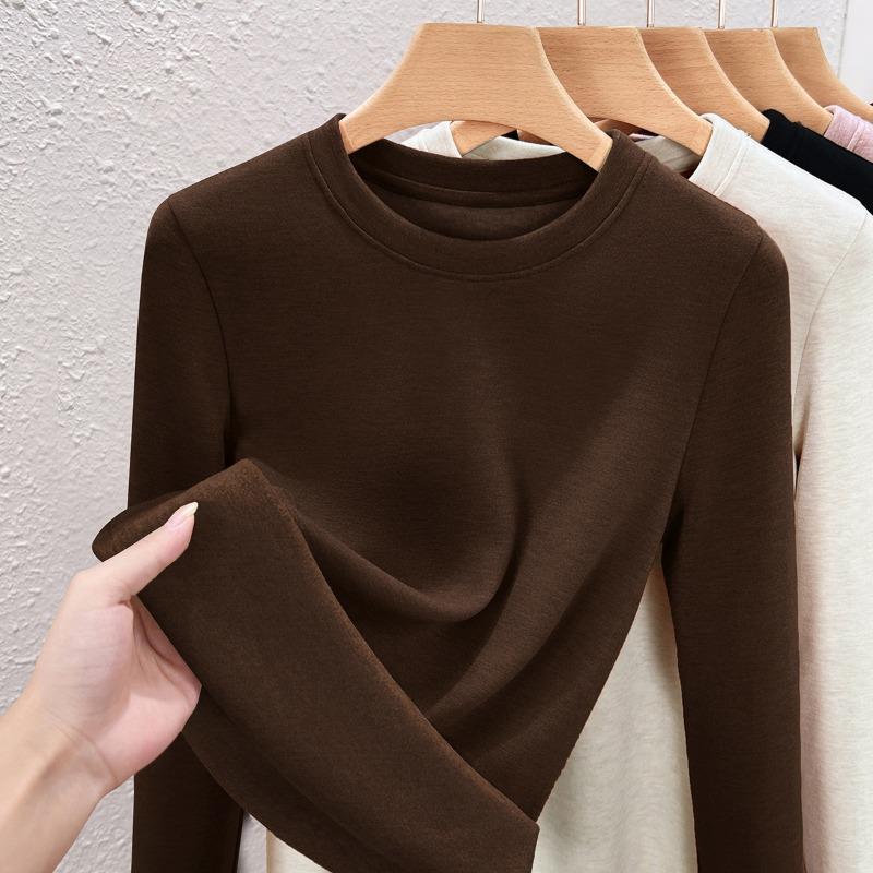 Crew neck German velvet bottoming shirt women's long-sleeved inner with autumn and winter new temperament women's clothing silk cashmere thermal top