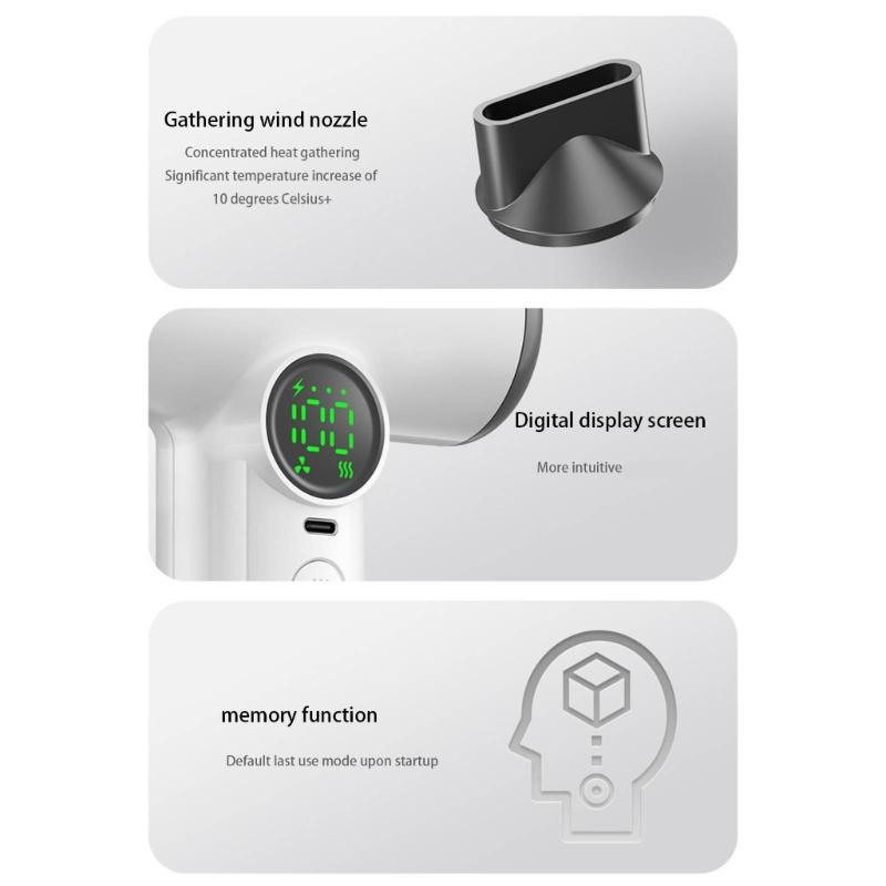 Light Weight Wireless Blow Dryer Rechargeable Portable Hair Dryer Intelligent Temperature Control for Home and Travel