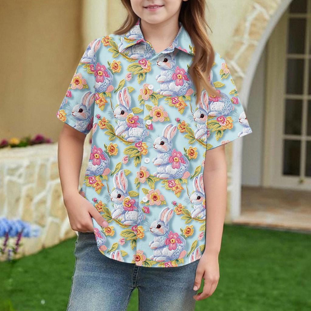 Summer Girls' Short Sleeve Blouse School Uniform Button-Up Shirt Kids Summer School Uniform Button Down Shirt