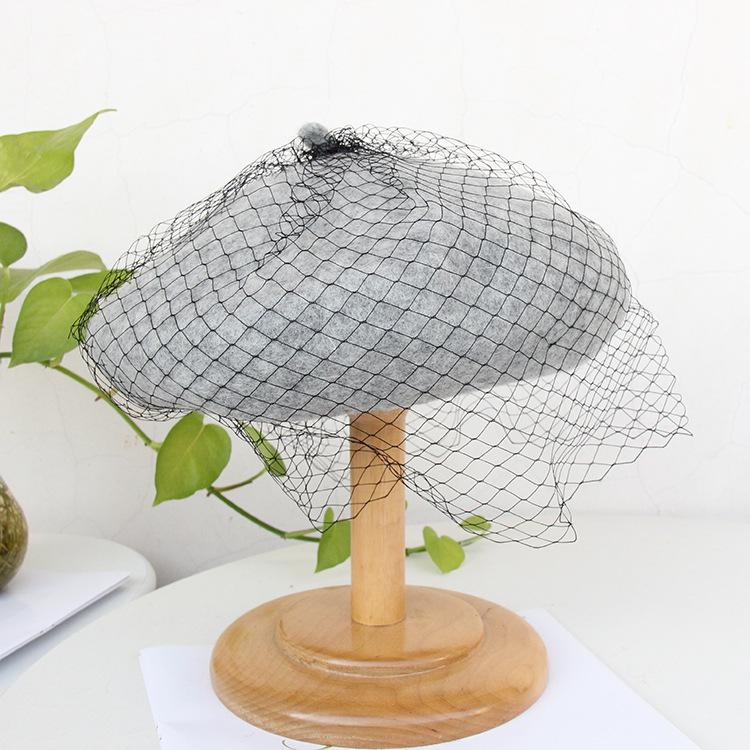 Autumn And Winter Woolen Painter Hat British Retro Lace Mesh Beret Women'S Elegant Fashion Hat