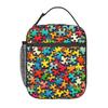 Autism Awareness Colorful Puzzle Piece Print Insulated Lunch Bag for Women Kids Portable Food Boxes Thermal Lunch Box Tote