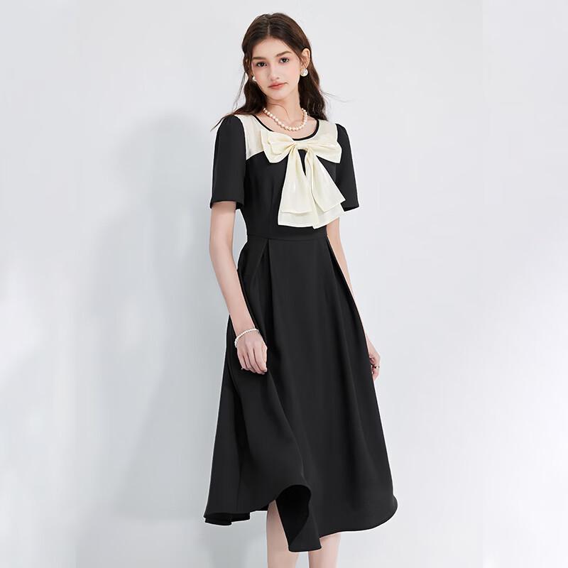 Women s Round Neck Bowknot Waist Dress S