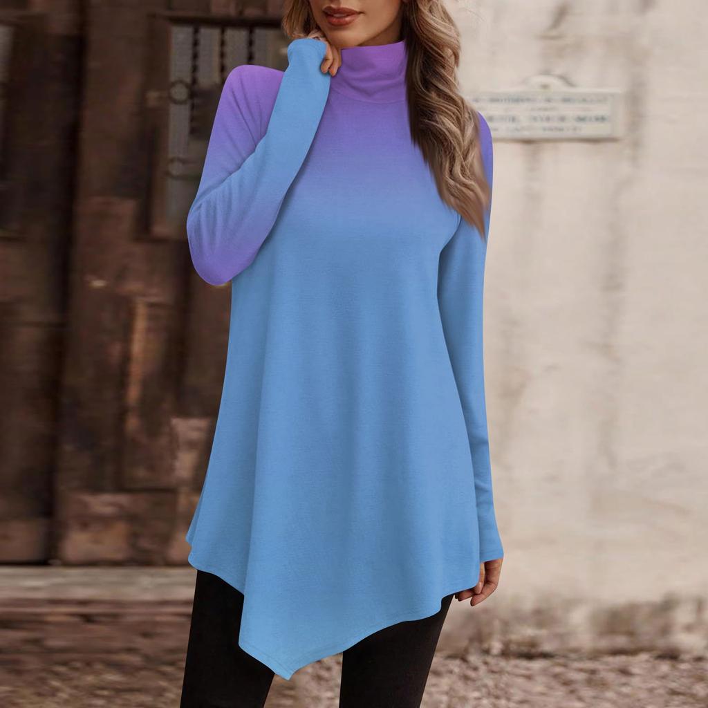 Women's Casual Everyday Tops Long Sleeve Turtleneck Fashion Print Shirt Tops T Shirt Pullover