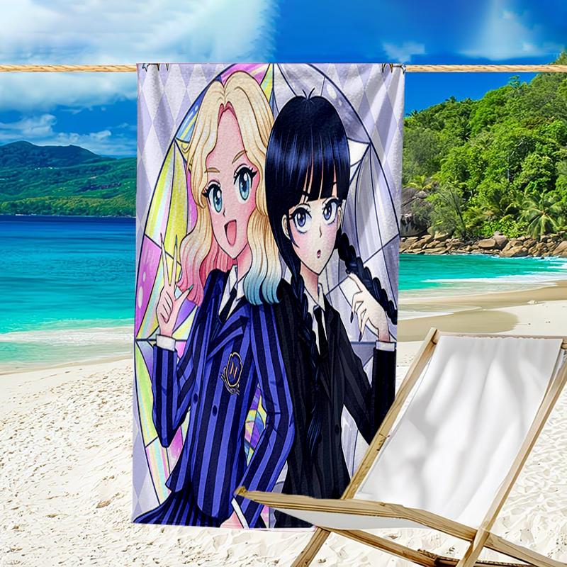 proof beach towel with a Wednesday Addams4 pattern - soft,absorbent,quick-drying,machine washable - perfect for swimming,camping,bathing