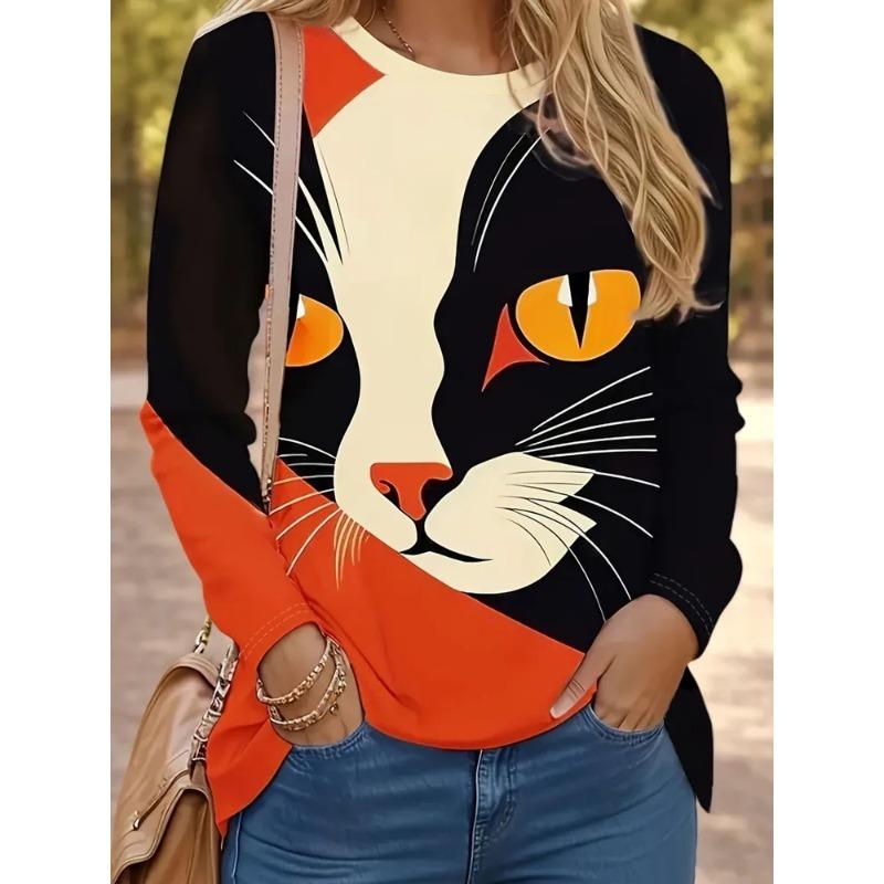 Women's 3D Printed Crew Neck Long Sleeve T-Shirt Fashion Versatile Trend Breathable Casual