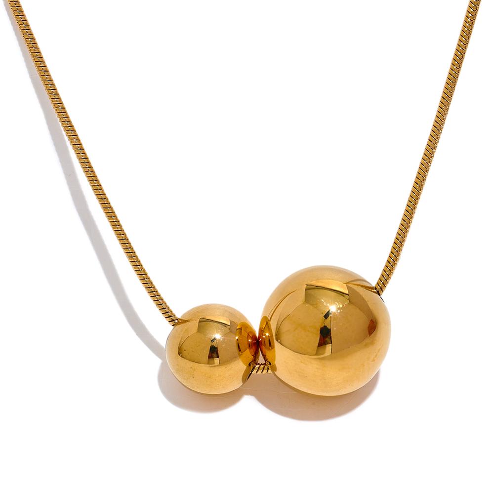 Yhpup Stainless Steel Round Ball Beads Pendant Necklace Fashion Waterproof Metal Daily Gold Color Trendy Jewelry for Women Gift