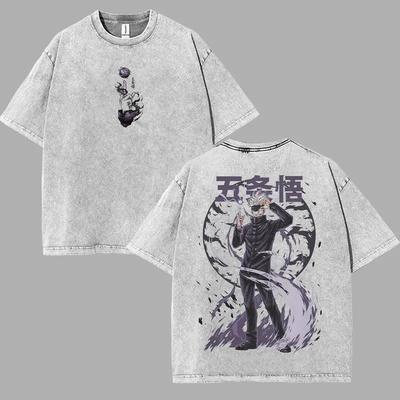 Jujutsu Kaisen Gojo Satoru Printed Tee Men Women Washed Cotton T-shirts Manga Vintage T Shirt Harajuku Male Casual Loose Tshirt