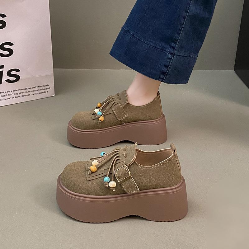 Platform Birkenstocks women's 2025 new autumn retro fringed pearl one-pedal loafers versatile single shoes