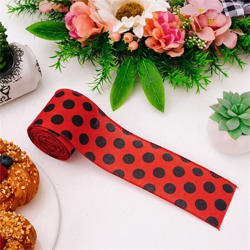 4 Roll Labybug Ribbon 5Yard/Roll Ladybird Ribbon Decorative Ribbon for Gift Wrapping, Party Decorations, Hair Bows