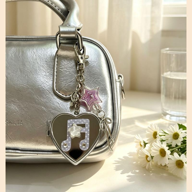 Korean-Inspired Love Note Mirror Bag Accessories Fashion Star Keychain Double-Sided Makeup Mirror Keychain Bag Hanging Decor
