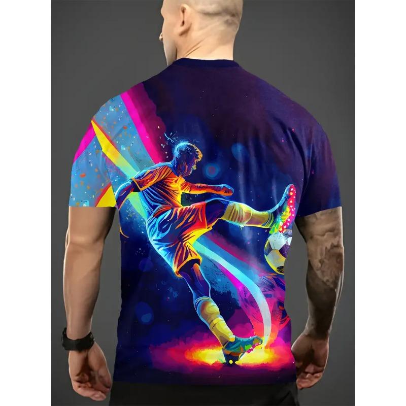 Herren Fußball Print T-Shirt Sportliches Kurzarm Rundhals T-Shirt für Sommer Outdoor Fitness Training Herrenbekleidung