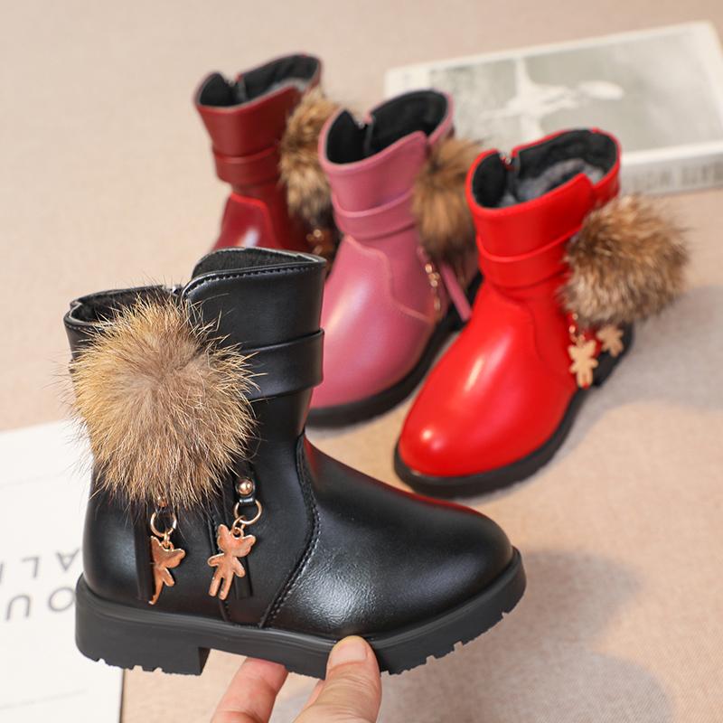 New Girls Short Boots Versatile Plush Cute Spring Autumn New Kids Fashion Casual Boots Drop Shipping Children Boots PU 2024 Chic