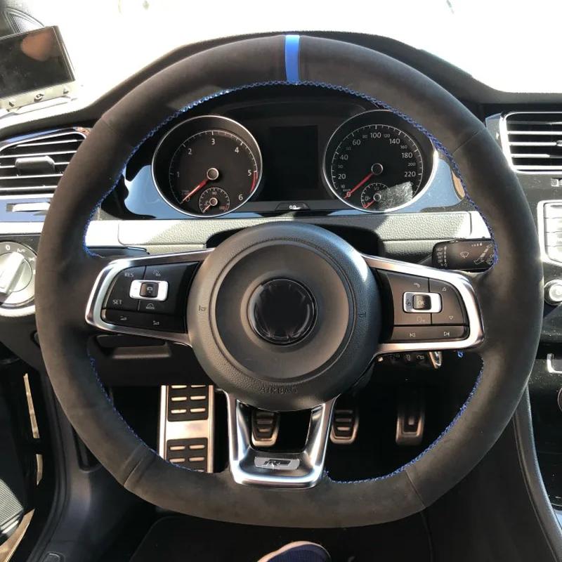 CARDAK Schwarzes Wildleder Leder Auto Lenkradbezug für Volkswagen Golf 7 MK7 GTI R VW Polo Scirocco 2015 2016