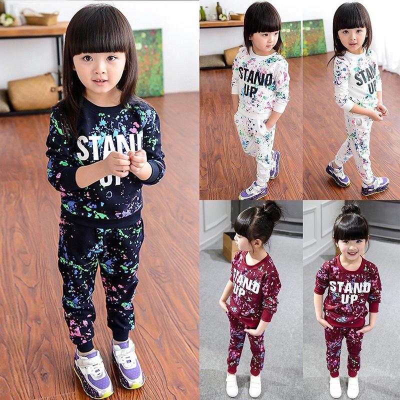 Bequemes Baumwoll-Kleinkind Kinder Baby Mädchen T-Shirt Tops Kleid und lange Hosen Set