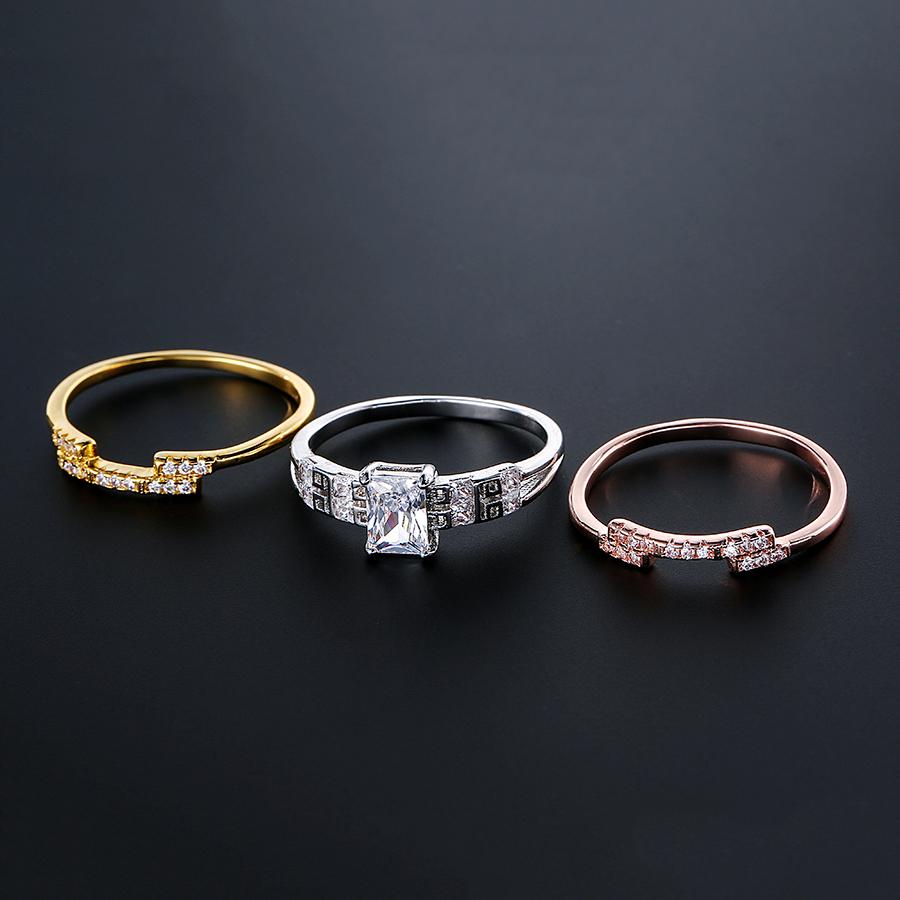 Fashion  Rose Gold Bridal Wedding Ring Sets Shiny Square Natural Zircon Engagement Jewelry