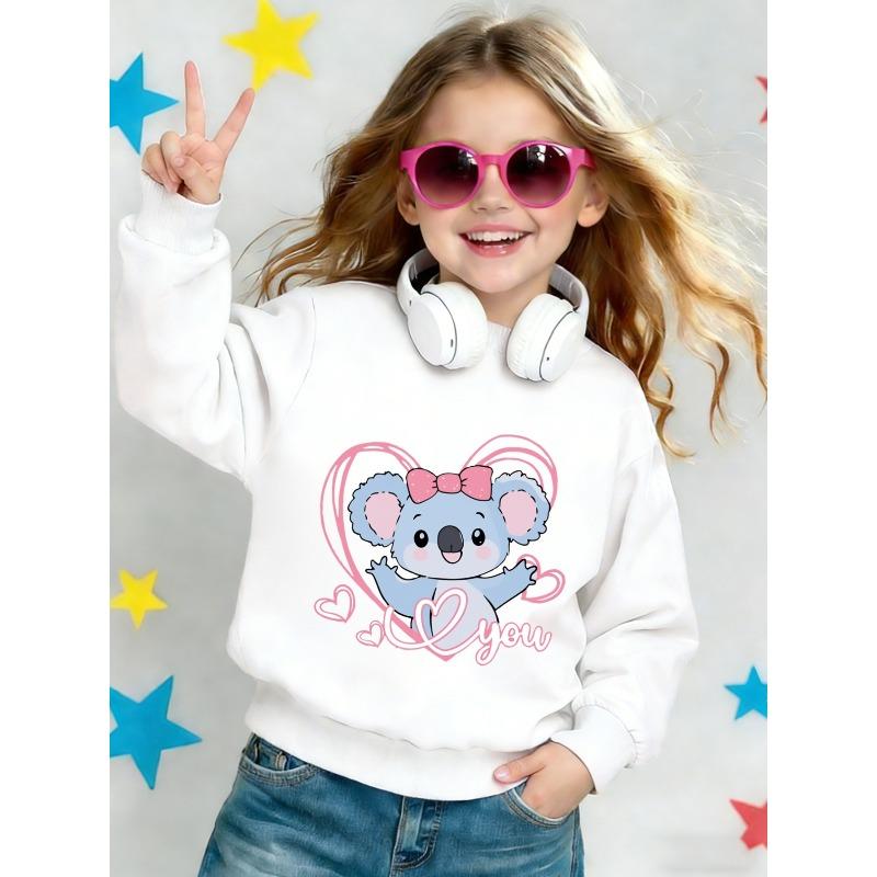 Kids Crewneck Sweatshirt, Cartoon Koala With Heart Line Background Graphic Print 110