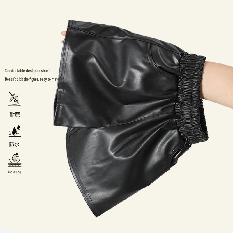 Mädchen Schwarze Lederhose - 2025 Herbst/Winter Modische Vielseitige Shorts für Kinder